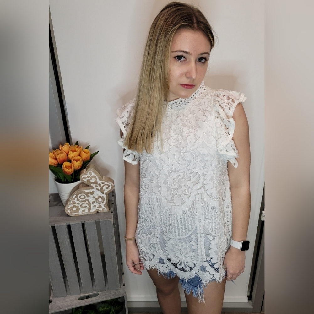 Ruffle Cap Lace Top